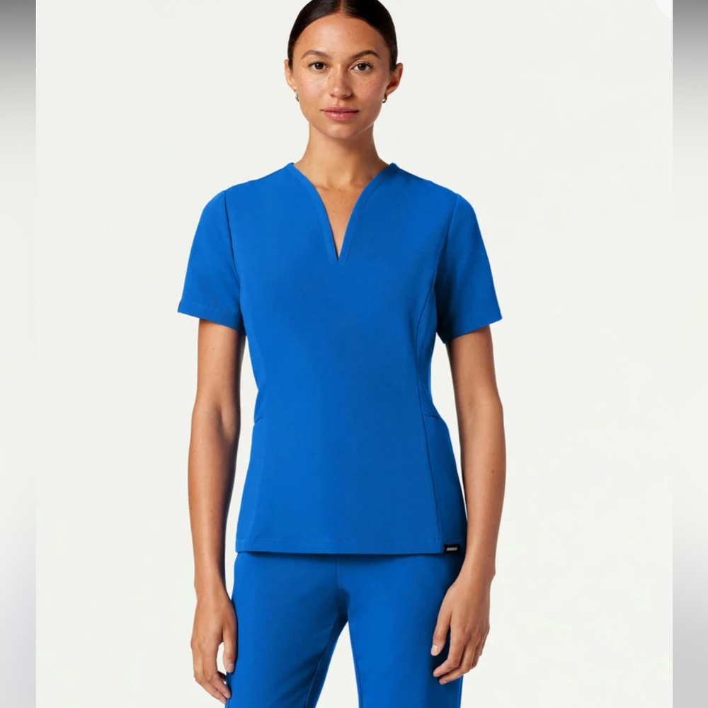 Jaanuu Calix Women’s Fit & Flare Royal Blue Scrub Top NWT
